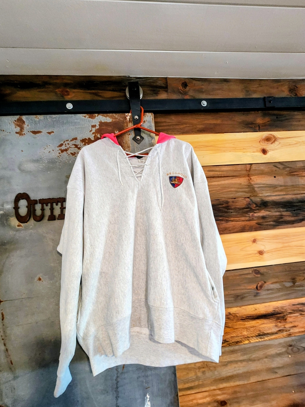 Vintage Bellagio 100% Heavy Cotton Light Gray Lace-Up Hoodie